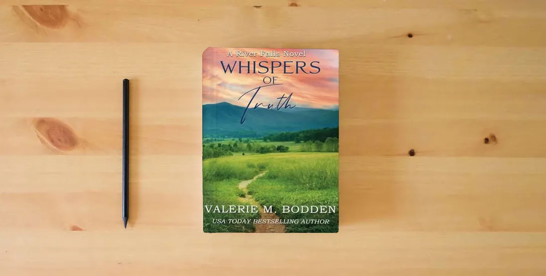 The book Whispers of Truth: A Christian Romance (River Falls)} is on the table